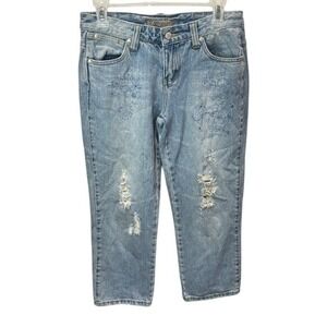 Younique‎ Floral Embroidered Distressed Denim Cropped Jeans Size 5